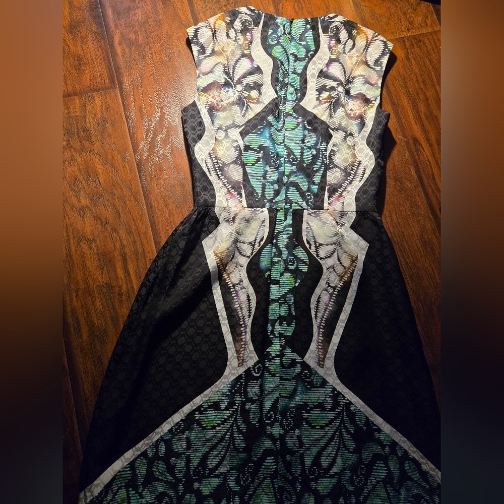Peter Pilotto Black and Turquoise Patterned Midi Dress